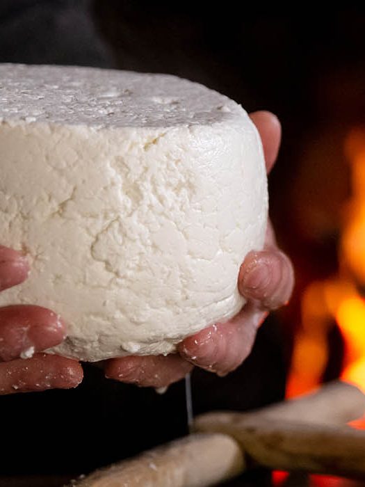 Fresh cheese by the fire